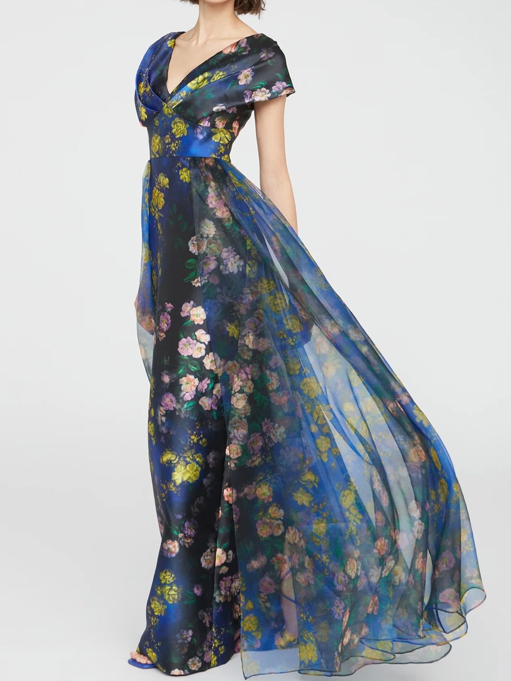 Theia Nadia Draped V Neck Gown in Nightfall Garden Size 8